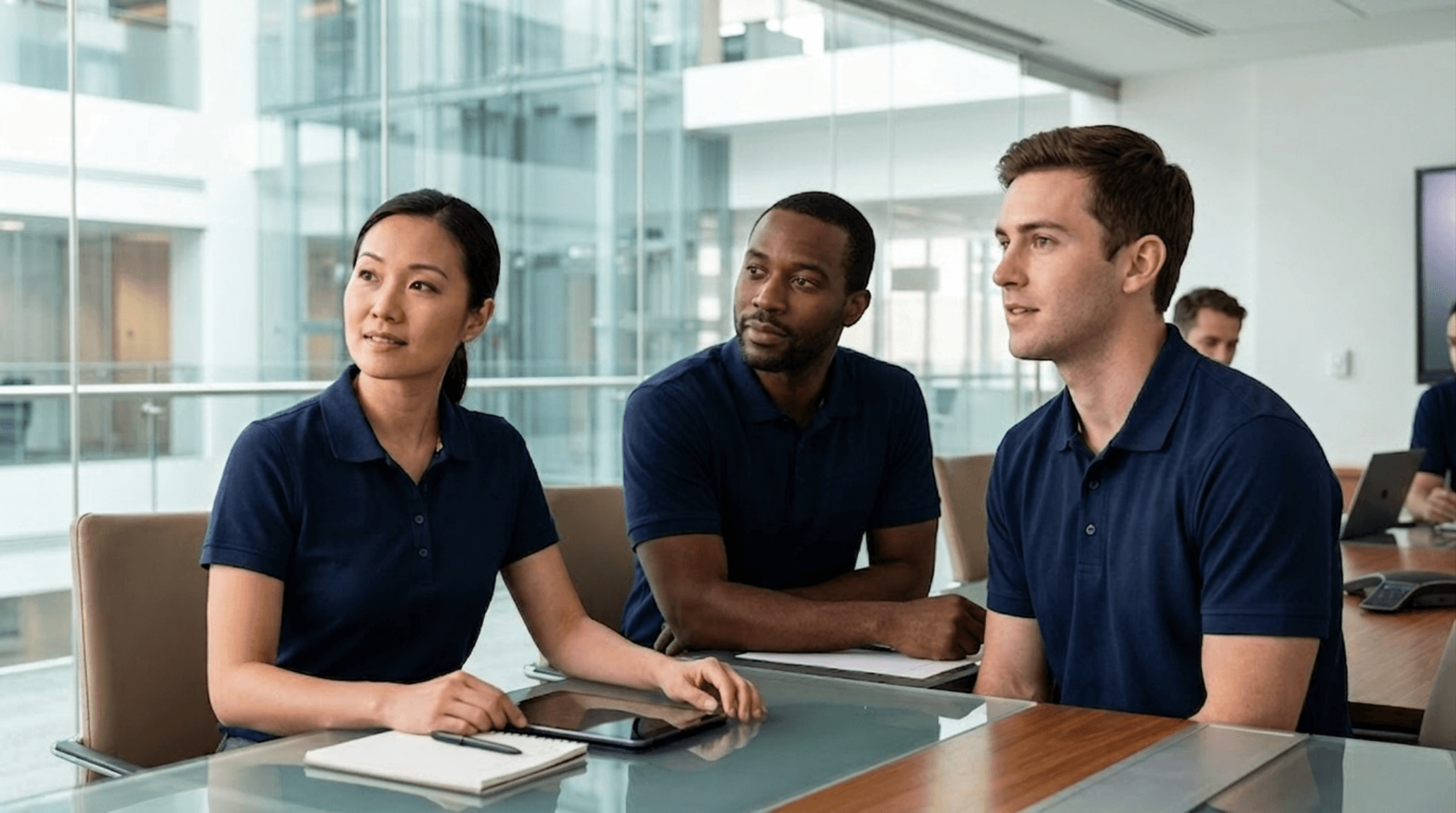 Uniforme corporativo en ambiente de trabajo
